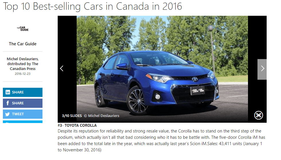 3. Toyota Corolla