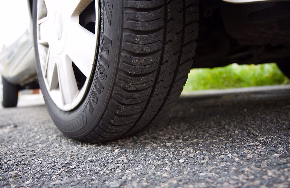 Close-up of a car tire on a vehicle in Hamilton auto service context