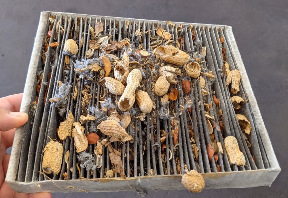 Clogged cabin air filter in a vehicle HVAC system