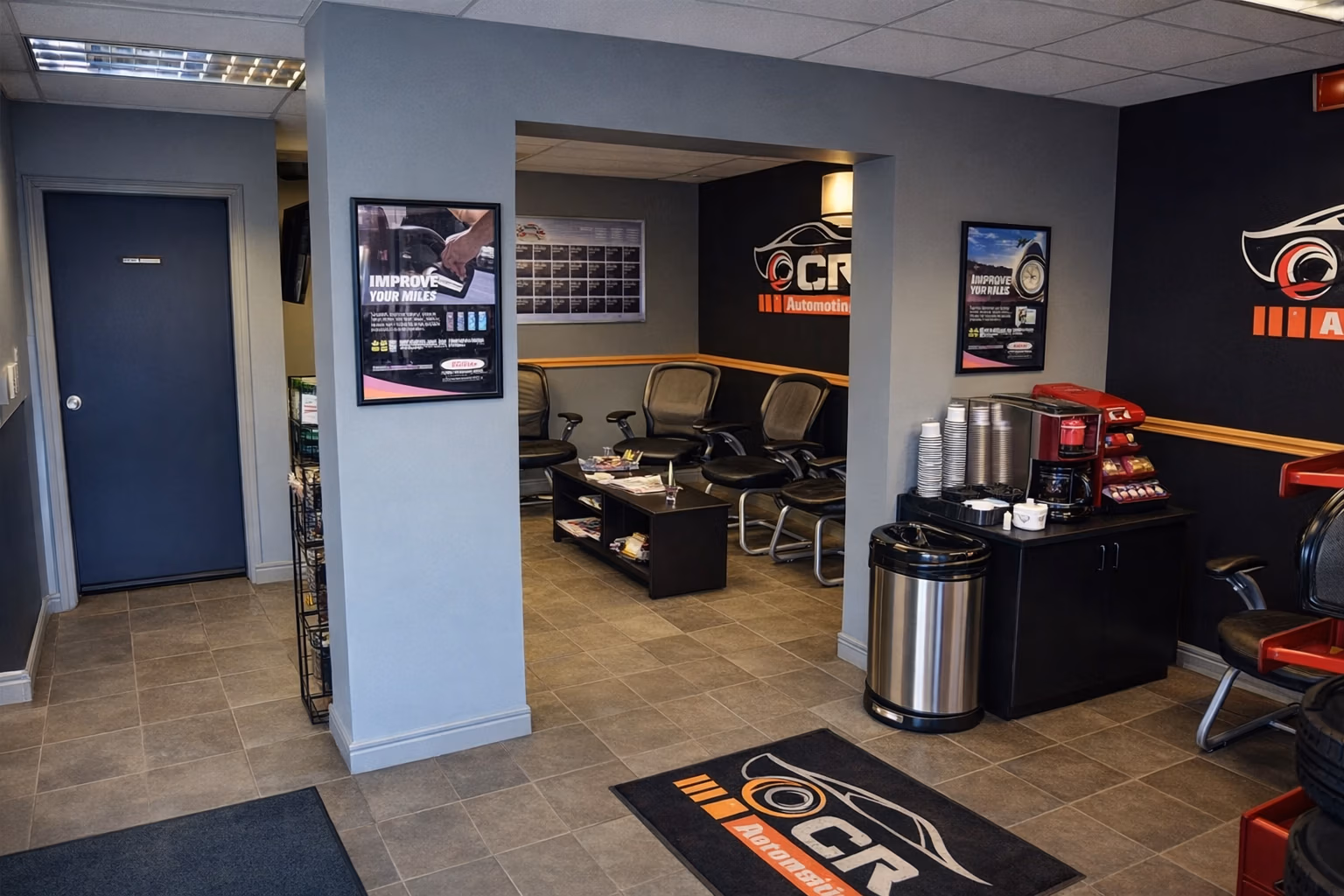 CRS Automotive Hamilton service centre waiting area with seating