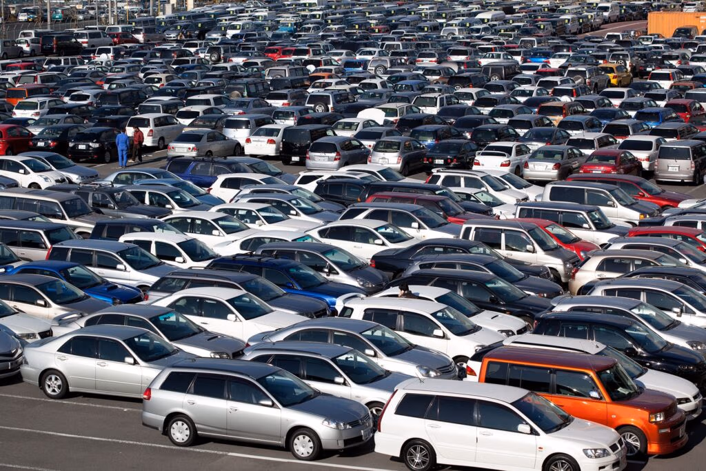 CRS Automotive service centre parking lot in Hamilton with vehicles awaiting maintenance