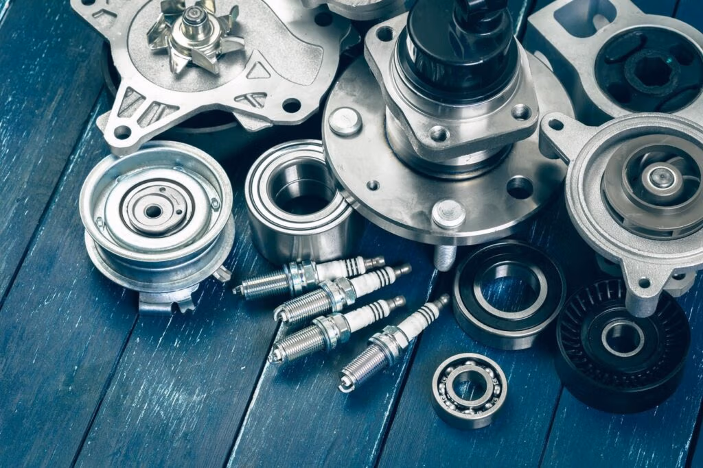 Set of automotive parts representing OEM and aftermarket options for vehicle repairs