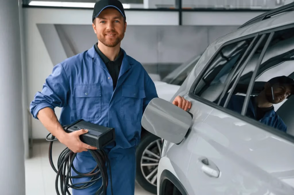 Technician inspecting vehicle at CRS Automotive Hamilton service center