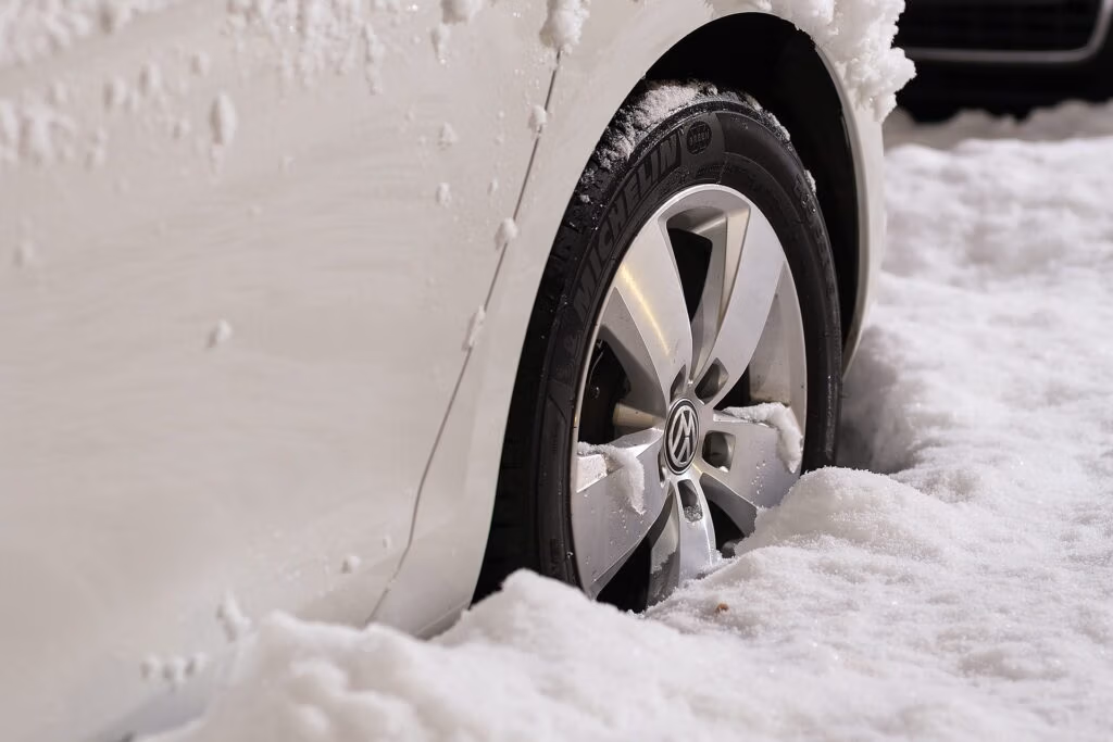 Winter tires on a vehicle ready for snowy roads in Hamilton