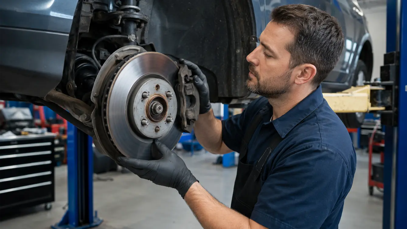 Technician inspecting a vehicle in an auto repair shop at CRS Automotive in Hamilton
