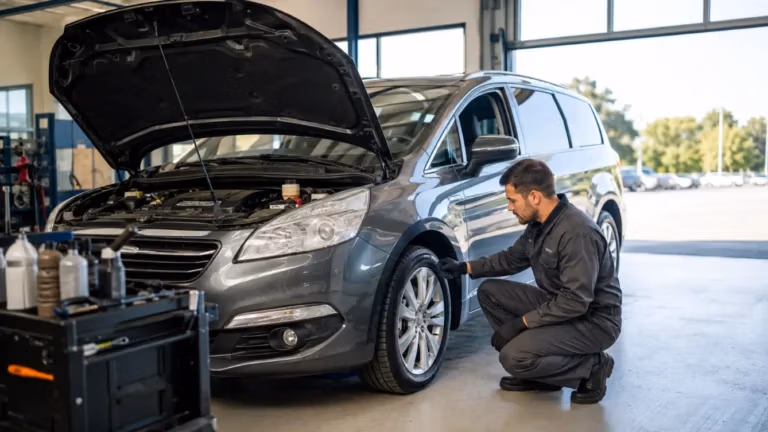 Technician performing pre-trip inspection on a vehicle at CRS Automotive in Hamilton